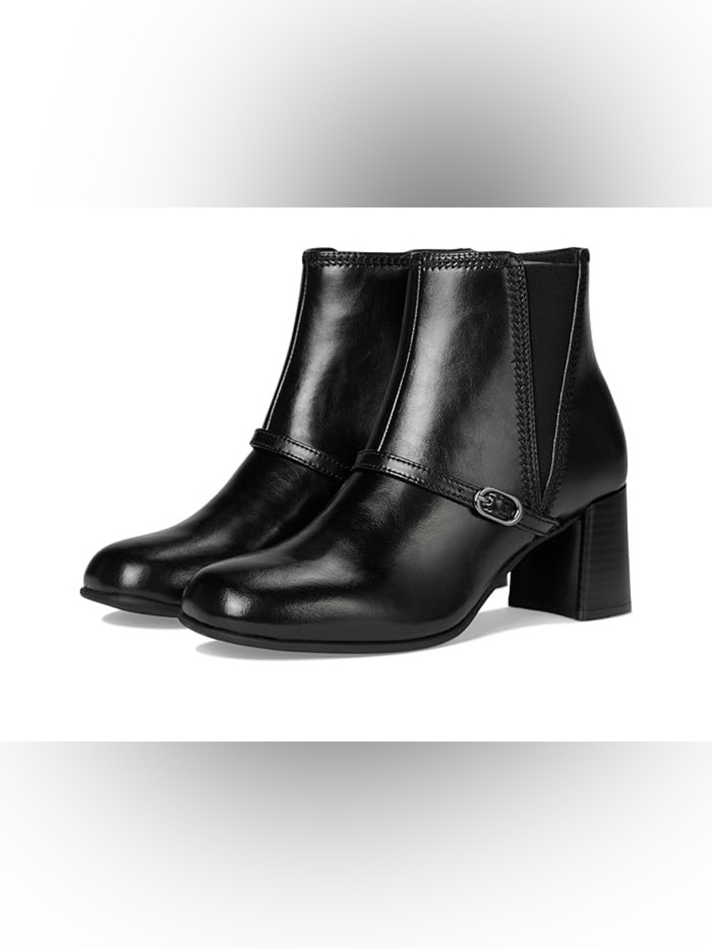 Clarks Keirsta Day Black Leather Ankle Booties with Buckle Accent